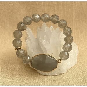 Women's Smokey Quarts Crystal Stone Beaded Stretchy Slip On Statement Bracelet